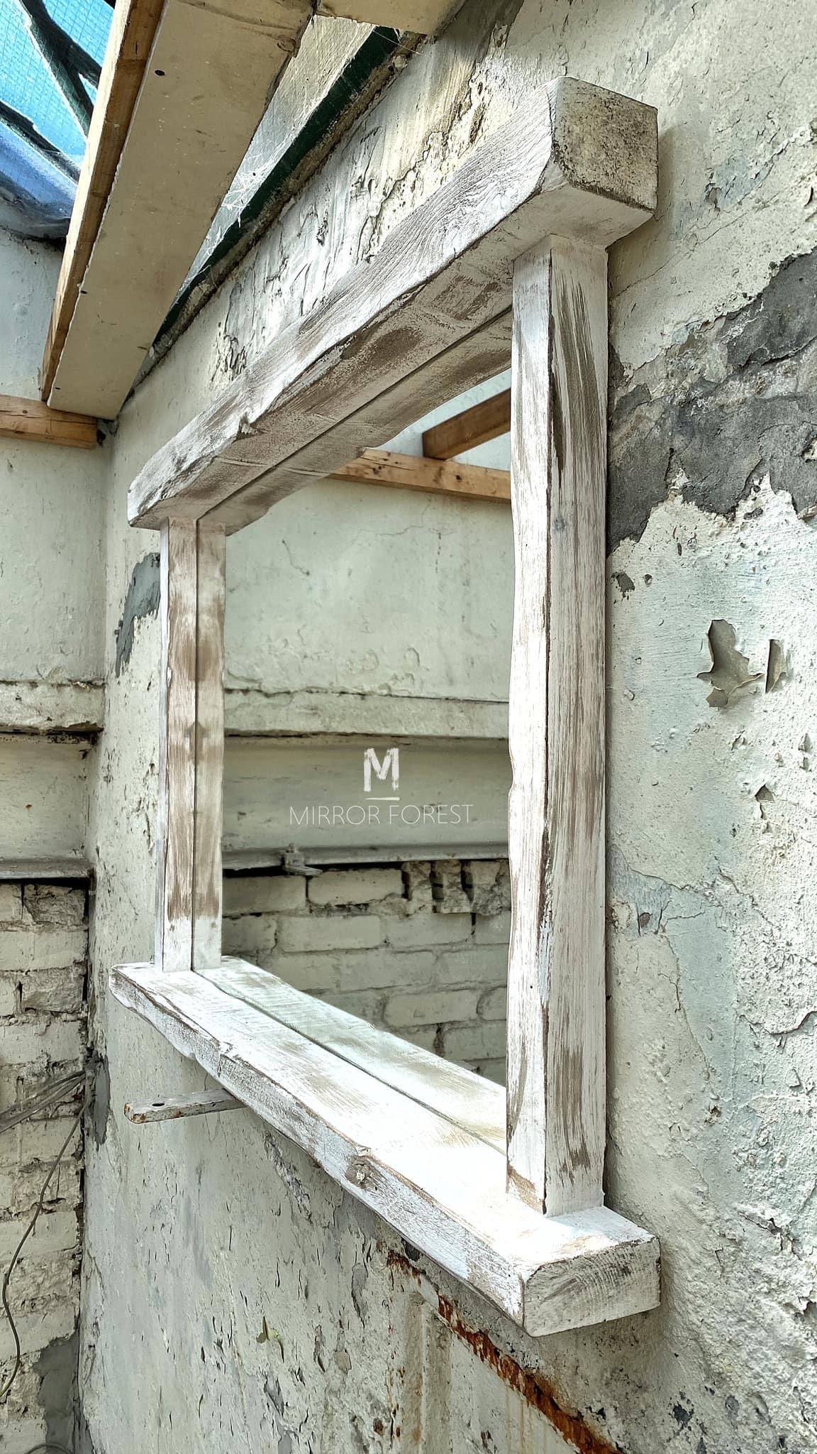 Farmhouse Tealight Shelf Mirror - Rustic White Wash - Available in Multiple sizes