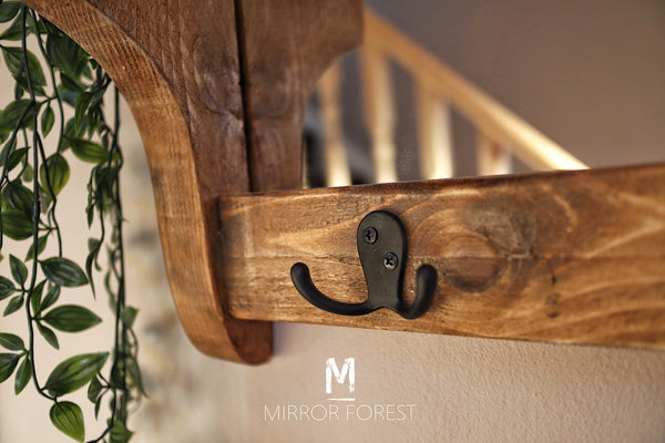 Country House Rustic Mirror Shelf / Coat Hanger Hook Rack