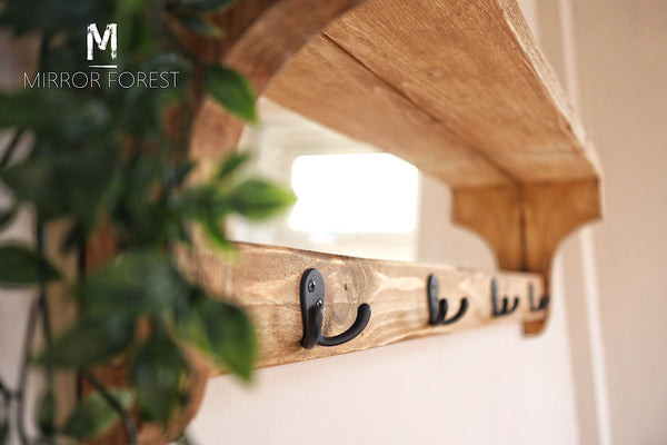 Country House Rustic Mirror Shelf / Coat Hanger Hook Rack