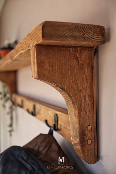 Country House Rustic Mirror Shelf / Coat Hanger Hook Rack