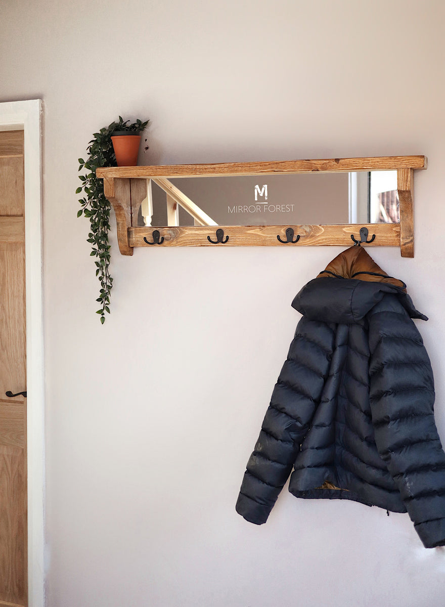 Country House Rustic Mirror Shelf Coat Hanger Hook Rack