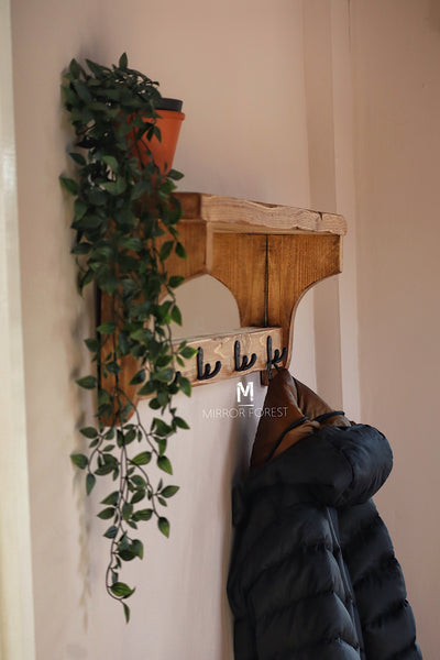 Country House Rustic Mirror Shelf / Coat Hanger Hook Rack