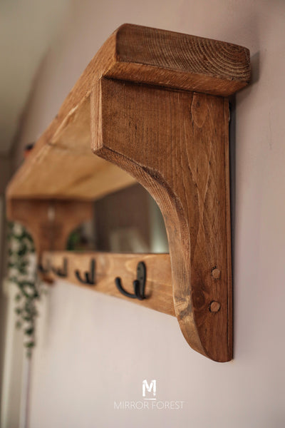 Country House Rustic Mirror Shelf / Coat Hanger Hook Rack