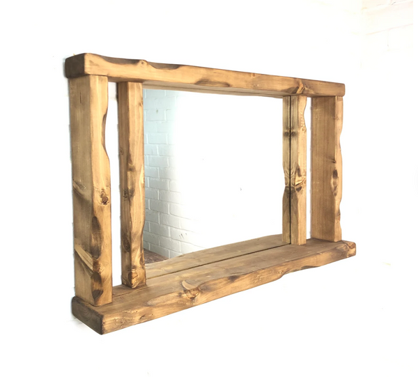 Pillar Rustic Mirror - Shelf Frame mirror Oak finish