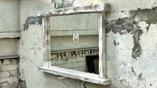 Farmhouse Tealight Shelf Mirror - Rustic White Wash - Available in Multiple sizes