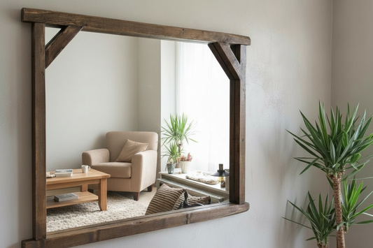 Farmhouse Corner Bracket Thin Frame  Rustic Mirror - Available in multiple Sizes & Oak Finishes