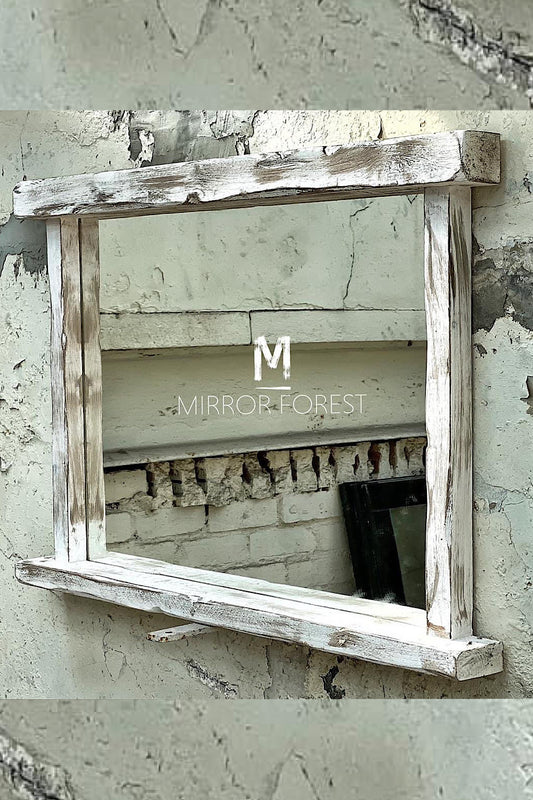 Farmhouse Tealight Shelf Mirror - Rustic White Wash - Available in Multiple sizes