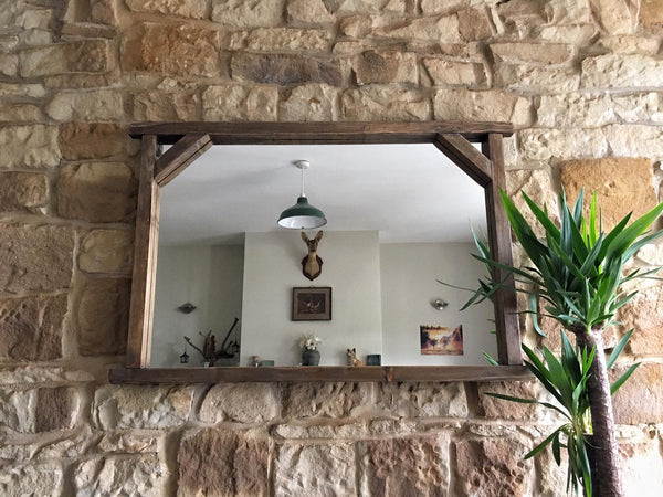 Farmhouse Corner Bracket Thin Frame  Rustic Mirror - Available in multiple Sizes & Oak Finishes