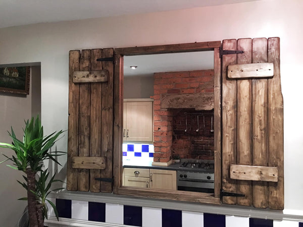 French Open Shutter Door Rustic Portrait Mirror.