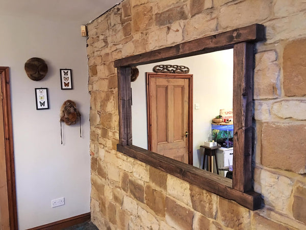 Chunky Framed Landscape - Dark Walnut Finish Rustic Mirror