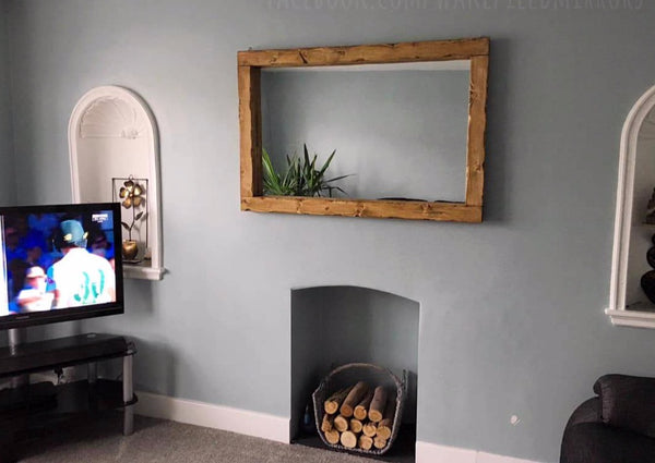 Chunky Framed Landscape Mirror - medium Oak Finish Rustic Mirror