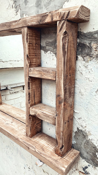 Double sided Multi Shelf Farmhouse Tealight Mirror - Rustic Dark Oak