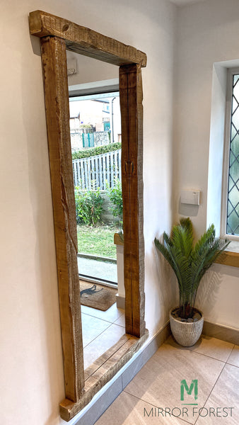 Portrait Hang / Freestanding / Hallway Overhang - Lean Dark Oak Finish Rustic Mirror