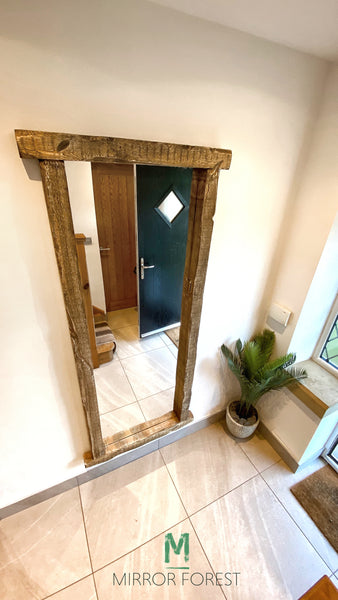 Portrait Hang / Freestanding / Hallway Overhang - Lean Dark Oak Finish Rustic Mirror