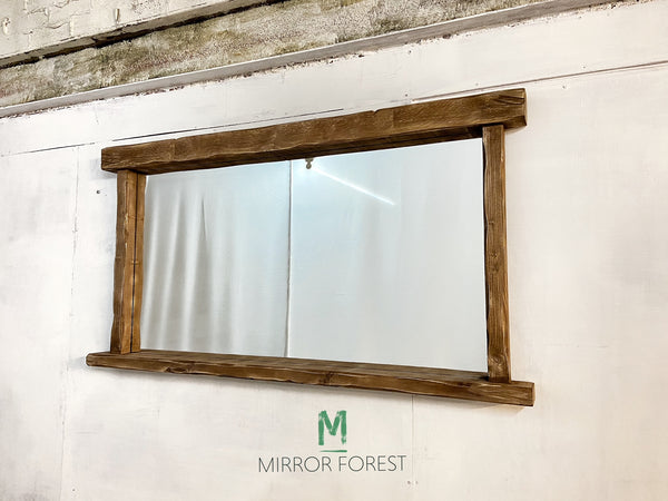 Farmhouse Tealight Shelf Mirror - Rustic Dark Oak