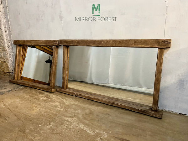 Farmhouse Tealight Shelf Mirror - Rustic Oak - Available in Multiple Sizes & Finishes