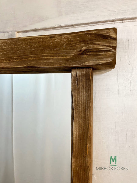 Farmhouse Tealight Shelf Mirror - Rustic Dark Oak
