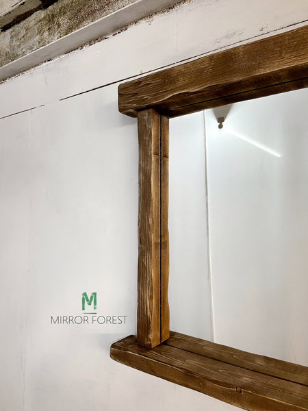 Farmhouse Tealight Shelf Mirror - Rustic Dark Oak