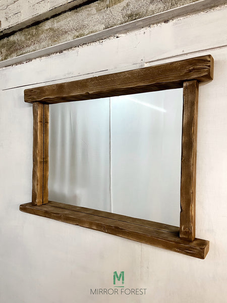 Farmhouse Tealight Shelf Mirror - Rustic Dark Oak