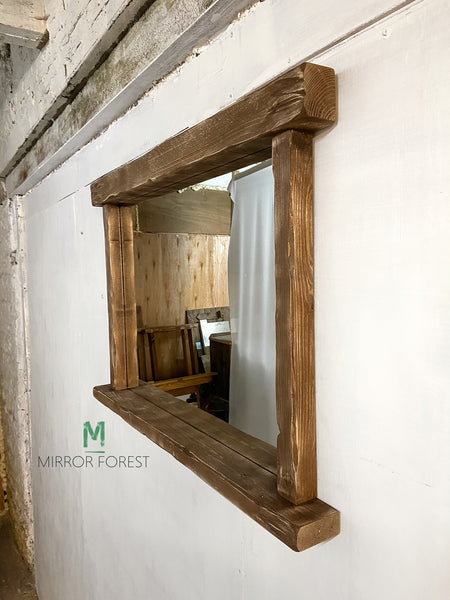 Farmhouse Tealight Shelf Mirror - Rustic Oak - Available in Multiple Sizes & Finishes