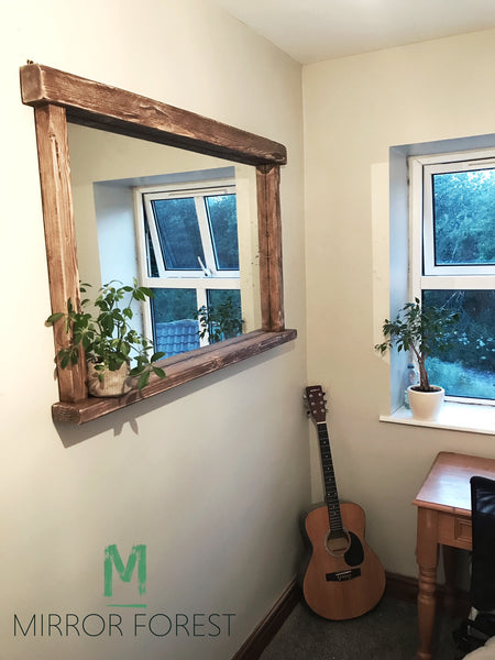 Farmhouse Tealight Shelf Mirror - Rustic Oak - Available in Multiple Sizes & Finishes