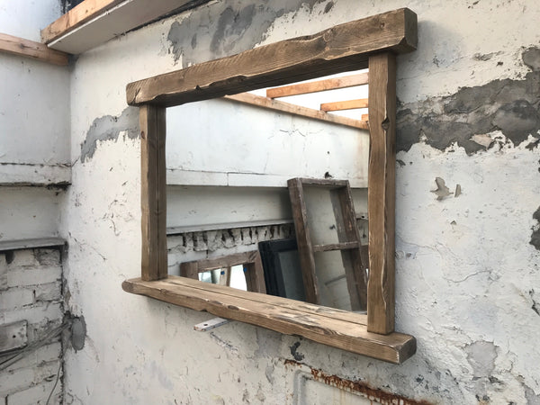 Farmhouse Tealight Shelf Mirror - Rustic Oak - Available in Multiple Sizes & Finishes