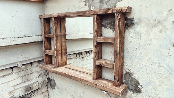 Double sided Multi Shelf Farmhouse Tealight Mirror - Rustic Dark Oak