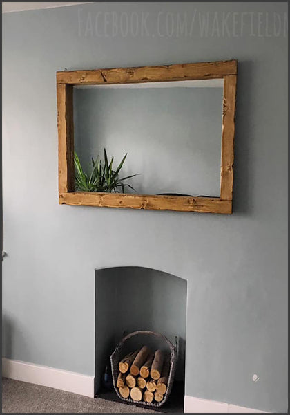 Chunky Framed Landscape Mirror - medium Oak Finish Rustic Mirror