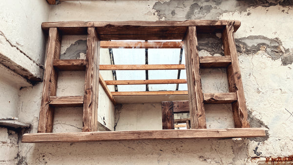 Double sided Multi Shelf Farmhouse Tealight Mirror - Rustic Dark Oak