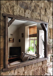 Farmhouse Corner Bracket Thin Frame  Rustic Mirror - Dark Walnut Rustic oak Finish