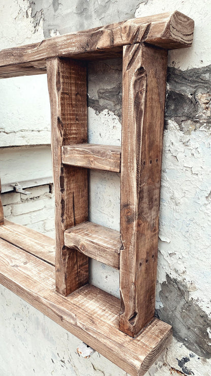 Single Sided Multi Shelf Farmhouse Frame Rustic Mirror - Available in Multiple Sizes & Oak Finishes