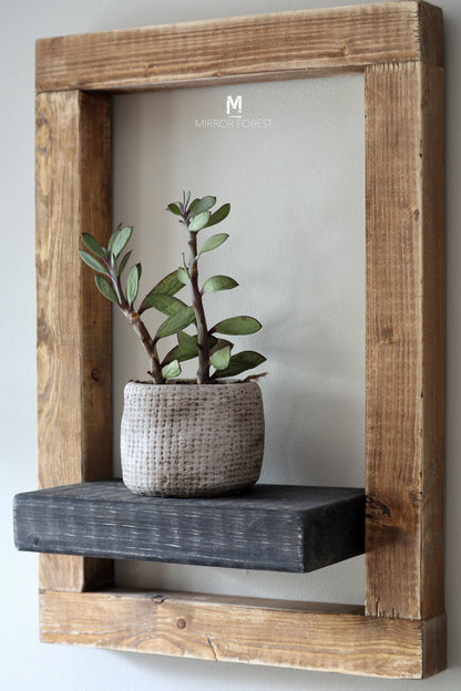 Framed Country House Rustic Shelf / Planter - Light Oak Rustic Finish