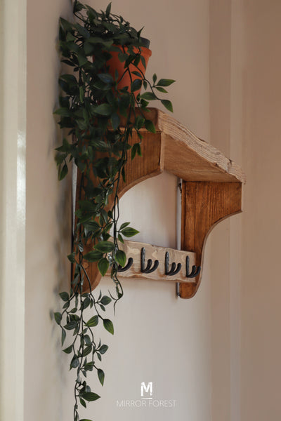 Country House Rustic Mirror Shelf / Coat Hanger Hook Rack