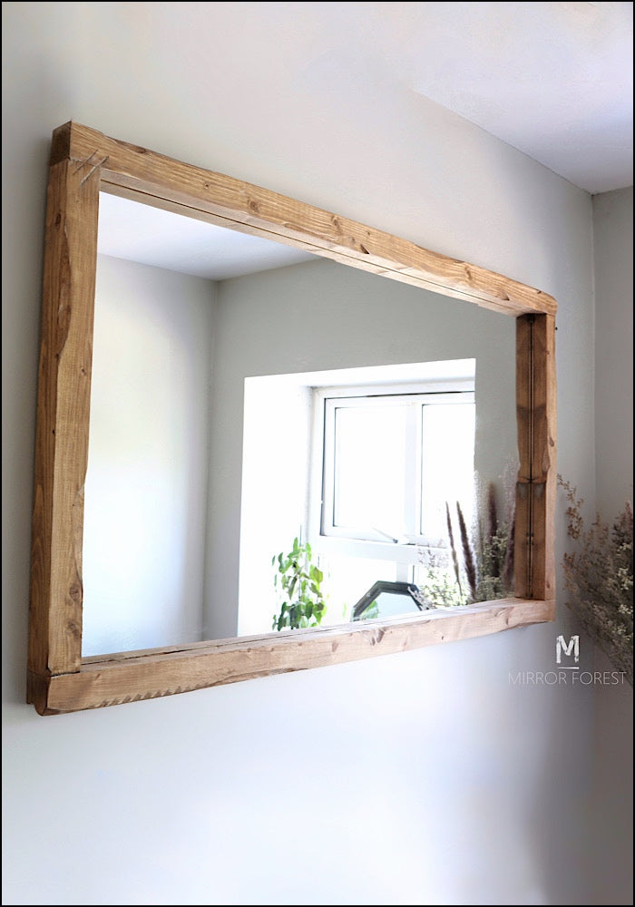 Thin Framed - Light Oak Finish Rustic Mirror