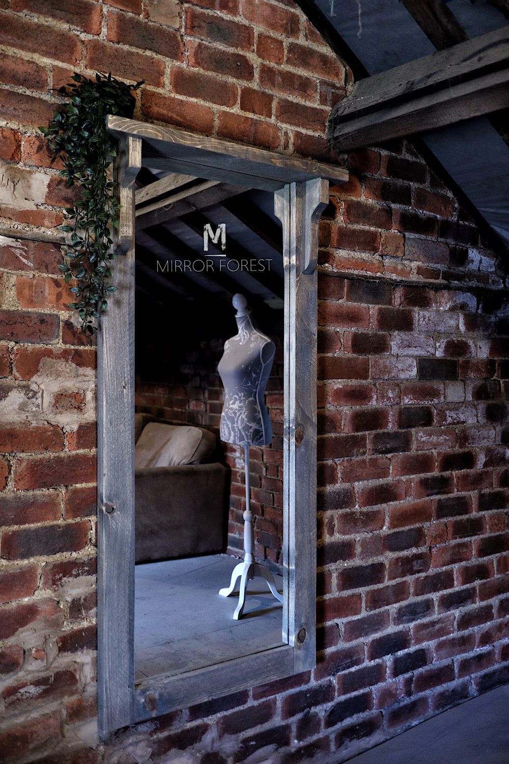 Silver Portree Portrait Distressed Mirror - Grey Rustic oak dressing mirror