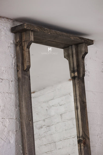 Silver Portree Portrait Distressed Mirror - Grey Rustic oak dressing mirror