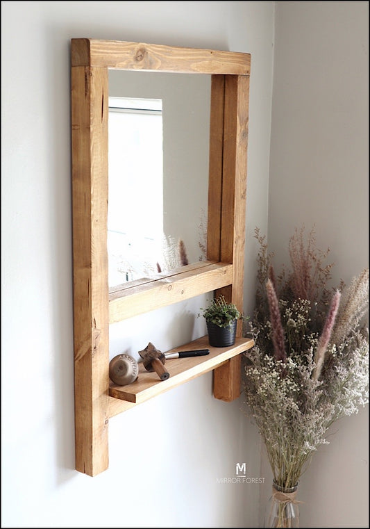 NEW Country house Shelf Mirror - Dark Oak Finish Rustic Mirror