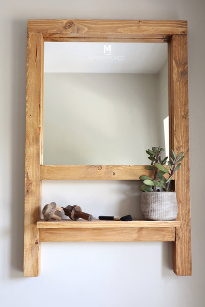 NEW Country house Shelf Mirror - Dark Oak Finish Rustic Mirror