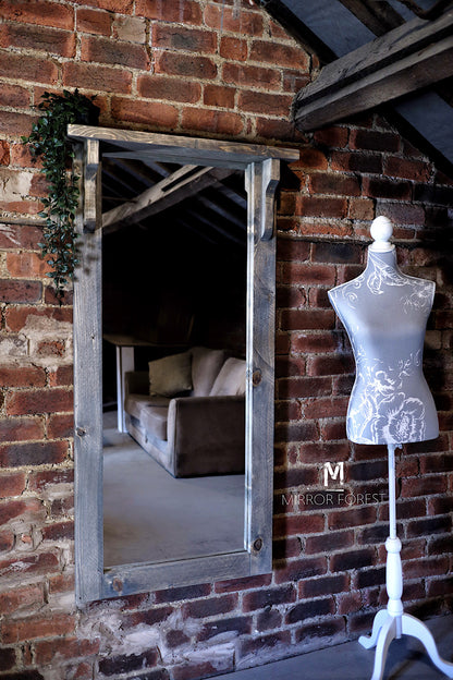 Silver Portree Portrait Distressed Mirror - Grey Rustic oak dressing mirror