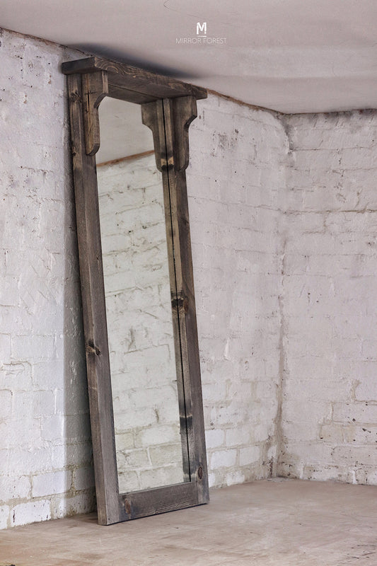 Silver Portree Portrait Distressed Mirror - Grey Rustic oak dressing mirror