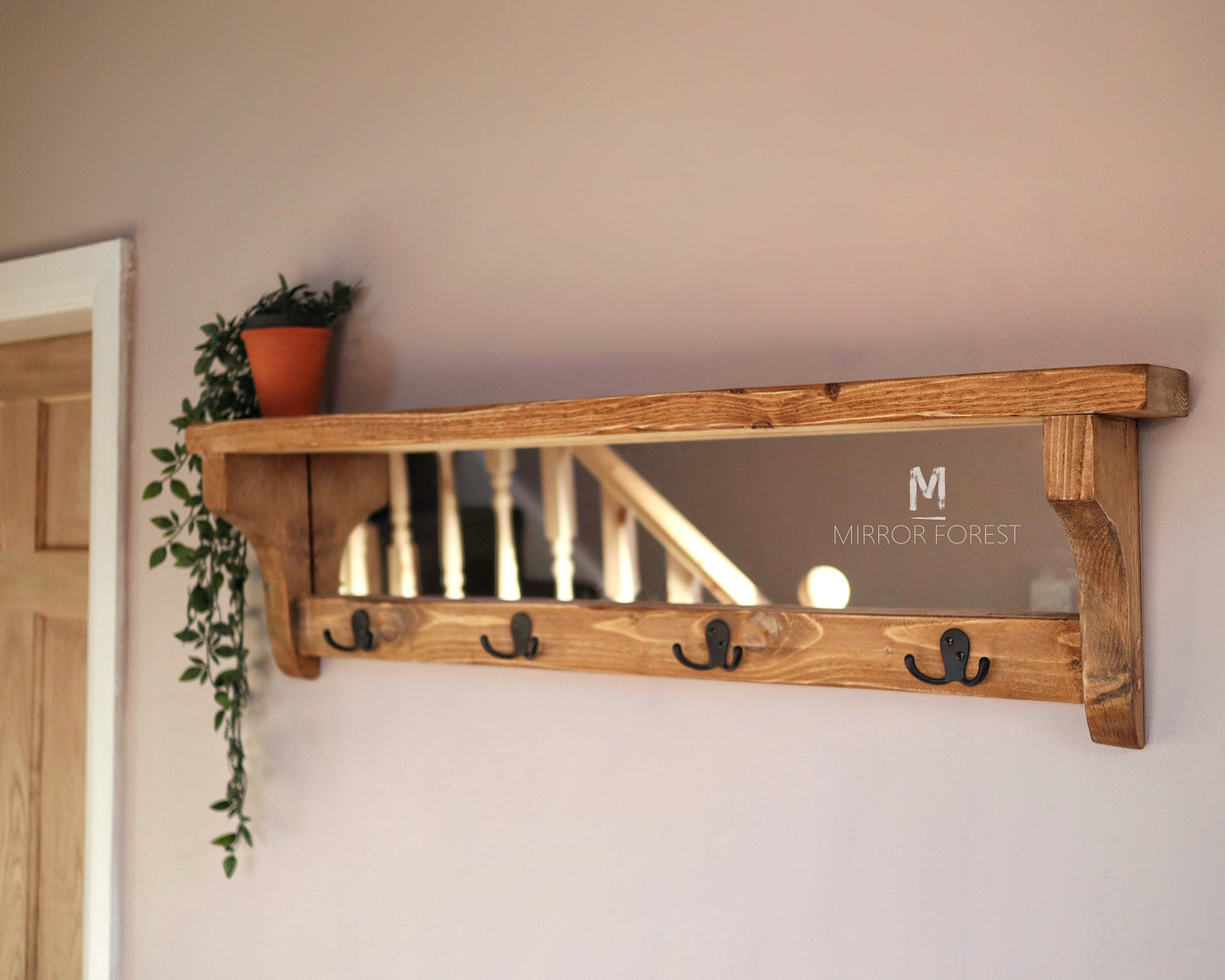 Country House Rustic Mirror Shelf / Coat Hanger Hook Rack