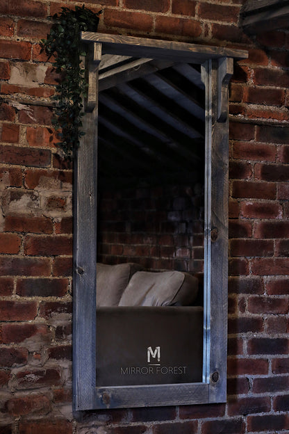 Silver Portree Portrait Distressed Mirror - Grey Rustic oak dressing mirror