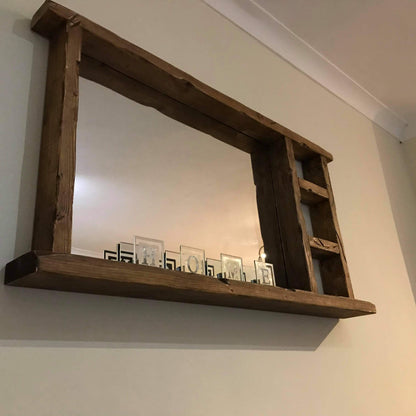 Single Sided Multi Shelf Farmhouse Frame Rustic Mirror - Available in Multiple Sizes & Oak Finishes