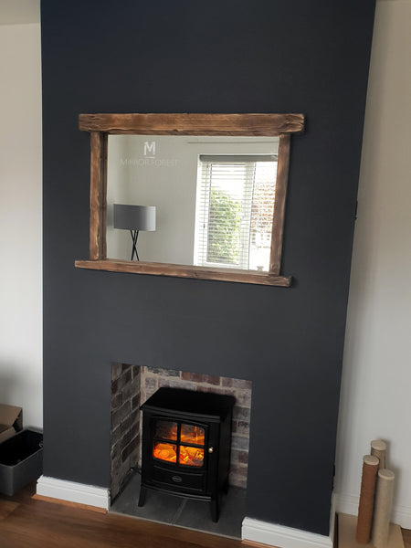 Farmhouse Tealight Shelf Mirror - Rustic Oak - Available in Multiple Sizes & Finishes