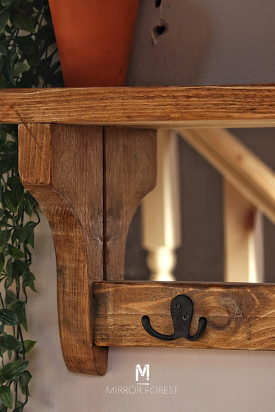 Country House Rustic Mirror Shelf / Coat Hanger Hook Rack