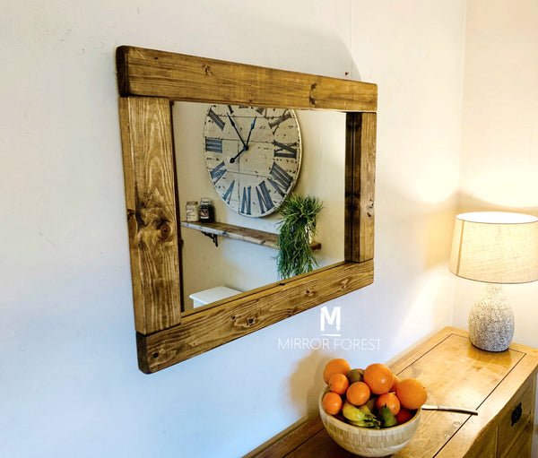 Flat Frame Country House - Oak Finish Rustic Mirror - available in multiple finishes & sizes