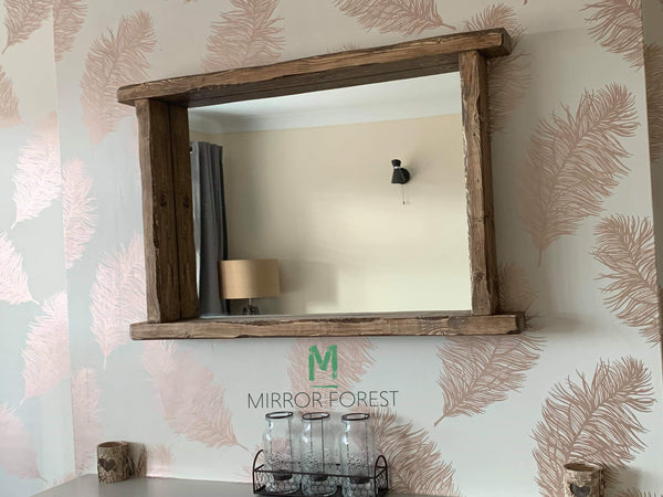 Overhang Country House Tealight Shelf Mirror - Available in Multiple sizes & Oak Finishes