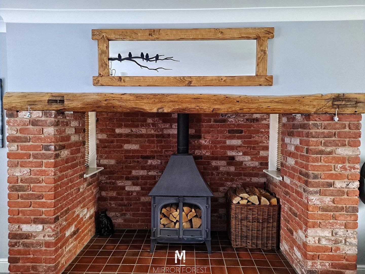 Overhang Flat Framed Landscape Rustic Wood Mirror  - Available in multiple sizes & finishes