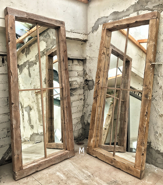 Chunky Frame Window Portrait rustic mirror - Dark Oak Finish Rustic Window Mirror