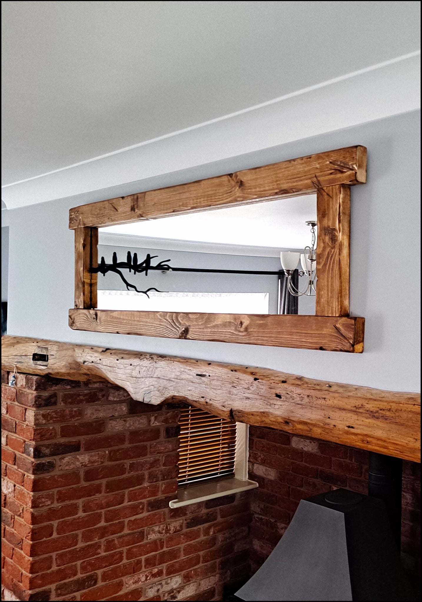 Overhang Flat Framed Landscape Mirror - Dark Oak Finish Rustic Mirror
